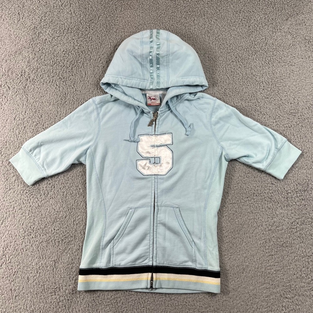 Triple Five Soul Hoodie Women's Small Light Blue Short Sleeve Zip Y2K VTG NWT